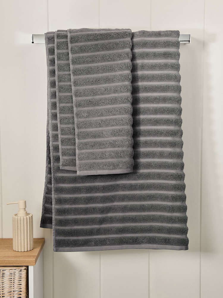 Charcoal Grey Ribbed Towel - Image 2 of 5