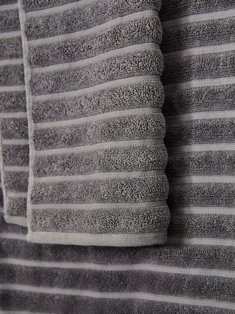 Charcoal Grey Ribbed Towel - Image 3 of 5