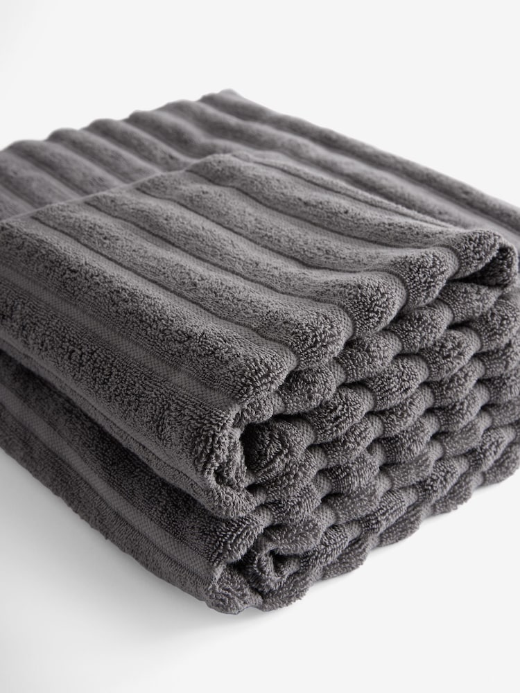 Charcoal Grey Ribbed Towel - Image 4 of 5