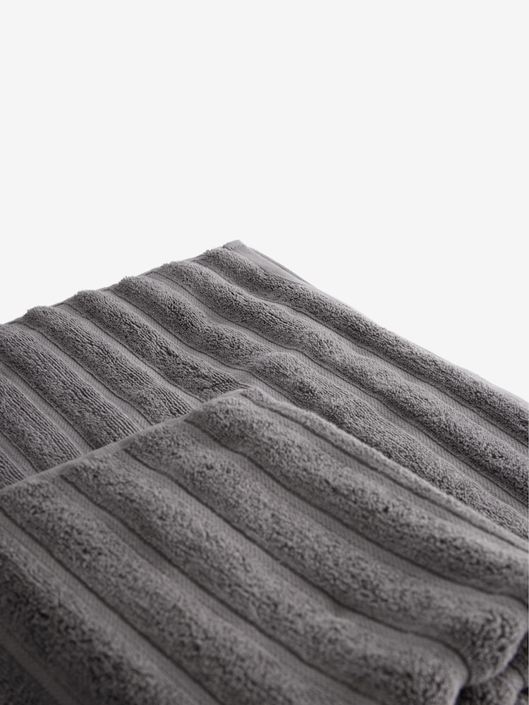 Charcoal Grey Ribbed Towel - Image 5 of 5