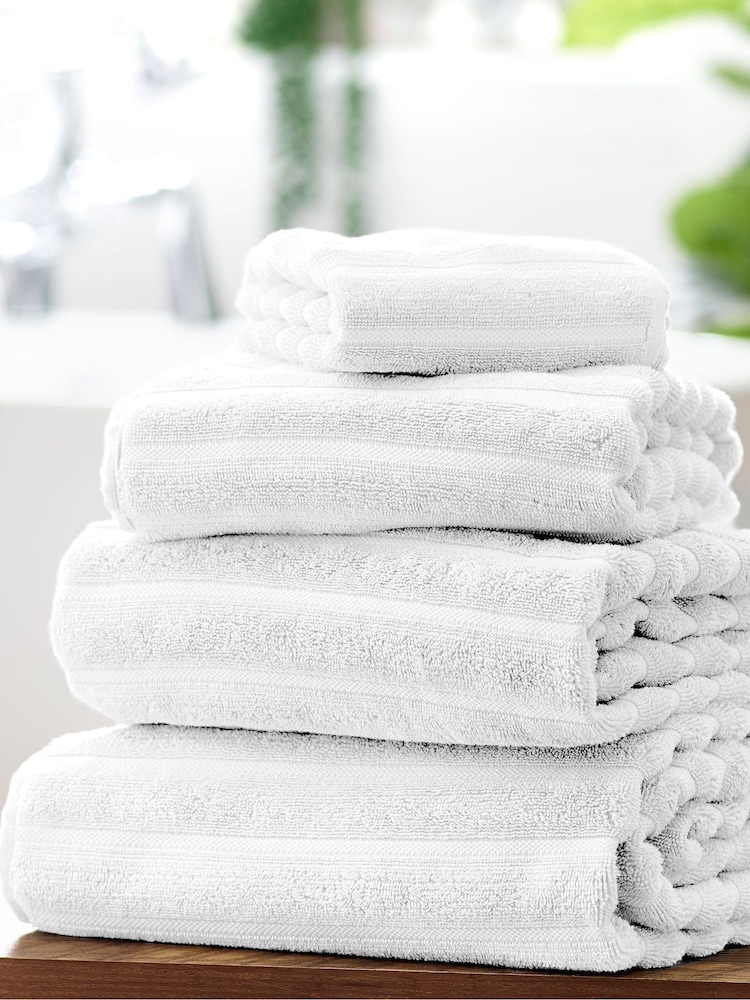 White Ribbed Towel with 100% Cotton - Image 1 of 4
