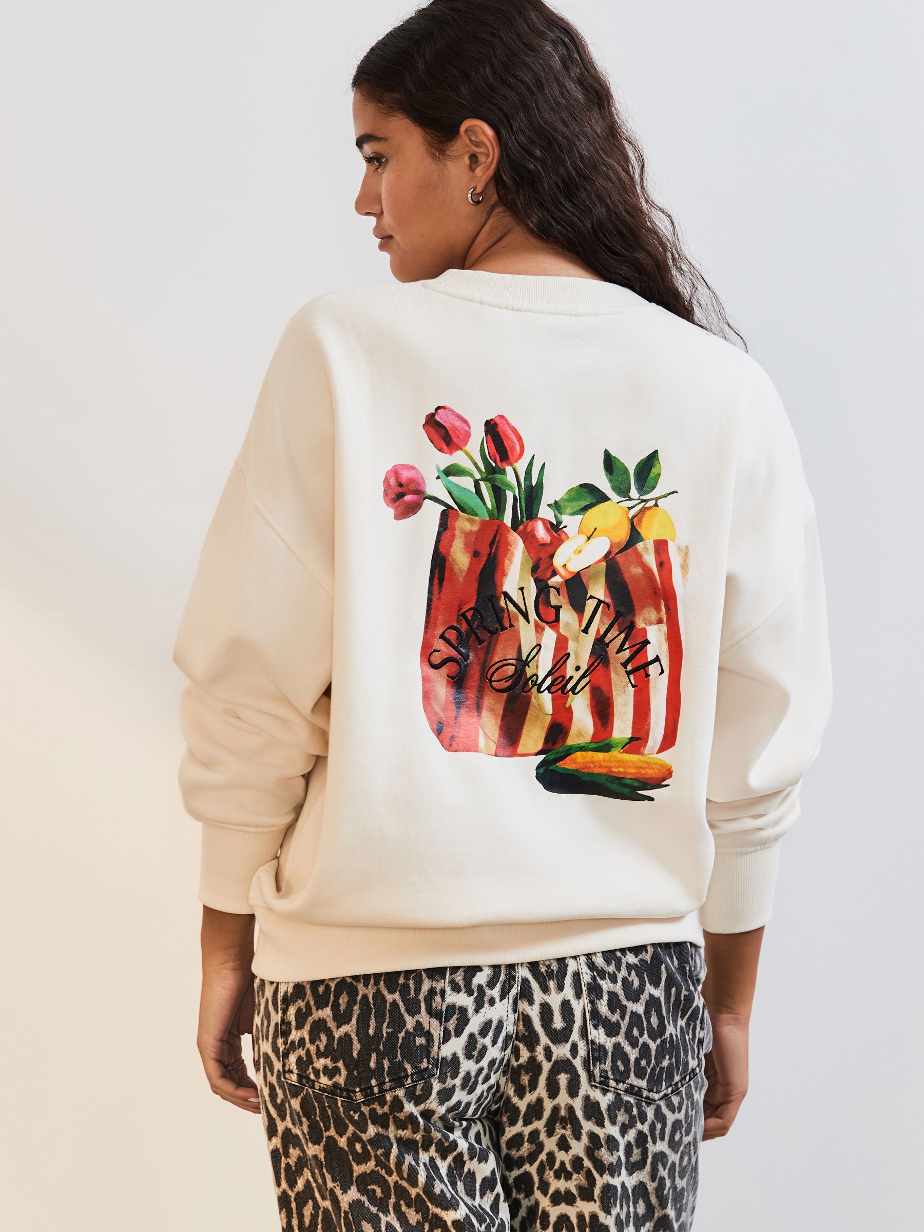 Buy Ecru Back Graphic Shopping Bag Crew Neck Sweatshirt from Buy Ecru Back Graphic Shopping Bag Crew Neck Sweatshirt from