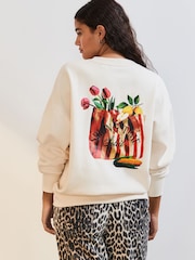 Ecru Back Graphic Shopping Bag Crew Neck Sweatshirt - Image 4 of 8