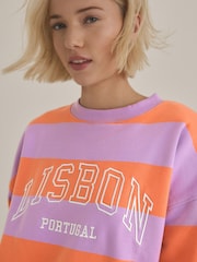 Rosa - Relaxed Fit Heavyweight City Graphic Stripe Crew Neck Sweatshirt - Imagen 1 de 7