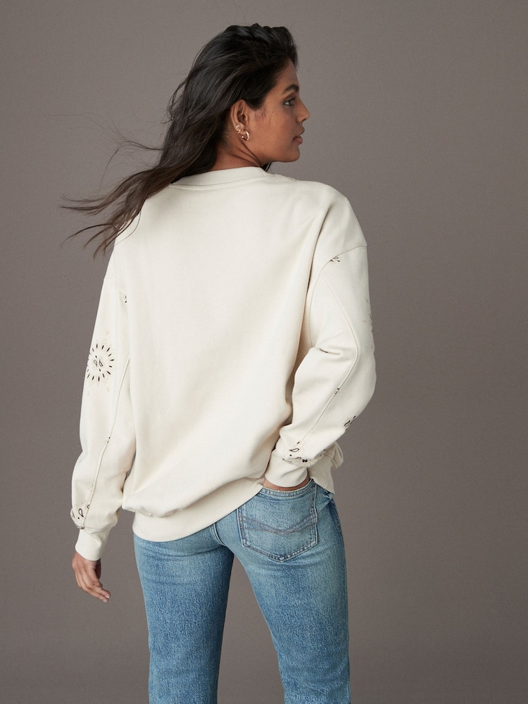 Buttermilk Cotton Rich Long Crew Neck Sweatshirt - Image 3 of 7