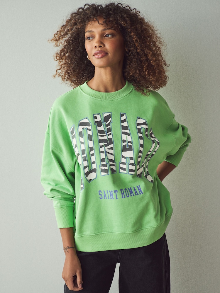 Grün - Rundhals-Sweatshirt mit Zebra-Print aus 100 % Baumwolle - Bild 1 von 7