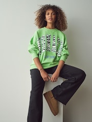 Grün - Rundhals-Sweatshirt mit Zebra-Print aus 100 % Baumwolle - Bild 2 von 7