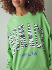 Grün - Rundhals-Sweatshirt mit Zebra-Print aus 100 % Baumwolle - Bild 4 von 7