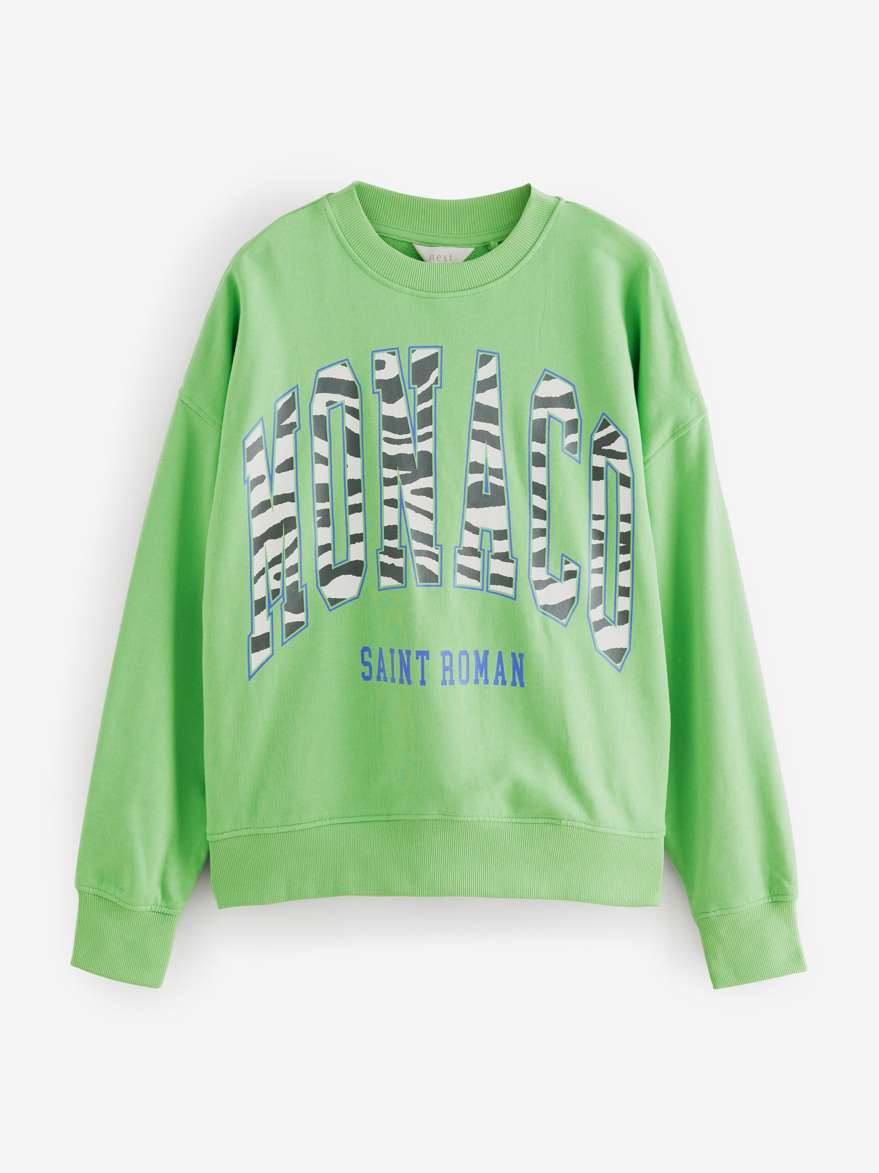 Buy Green Zebra Print Graphic Crewneck 100% Cotton