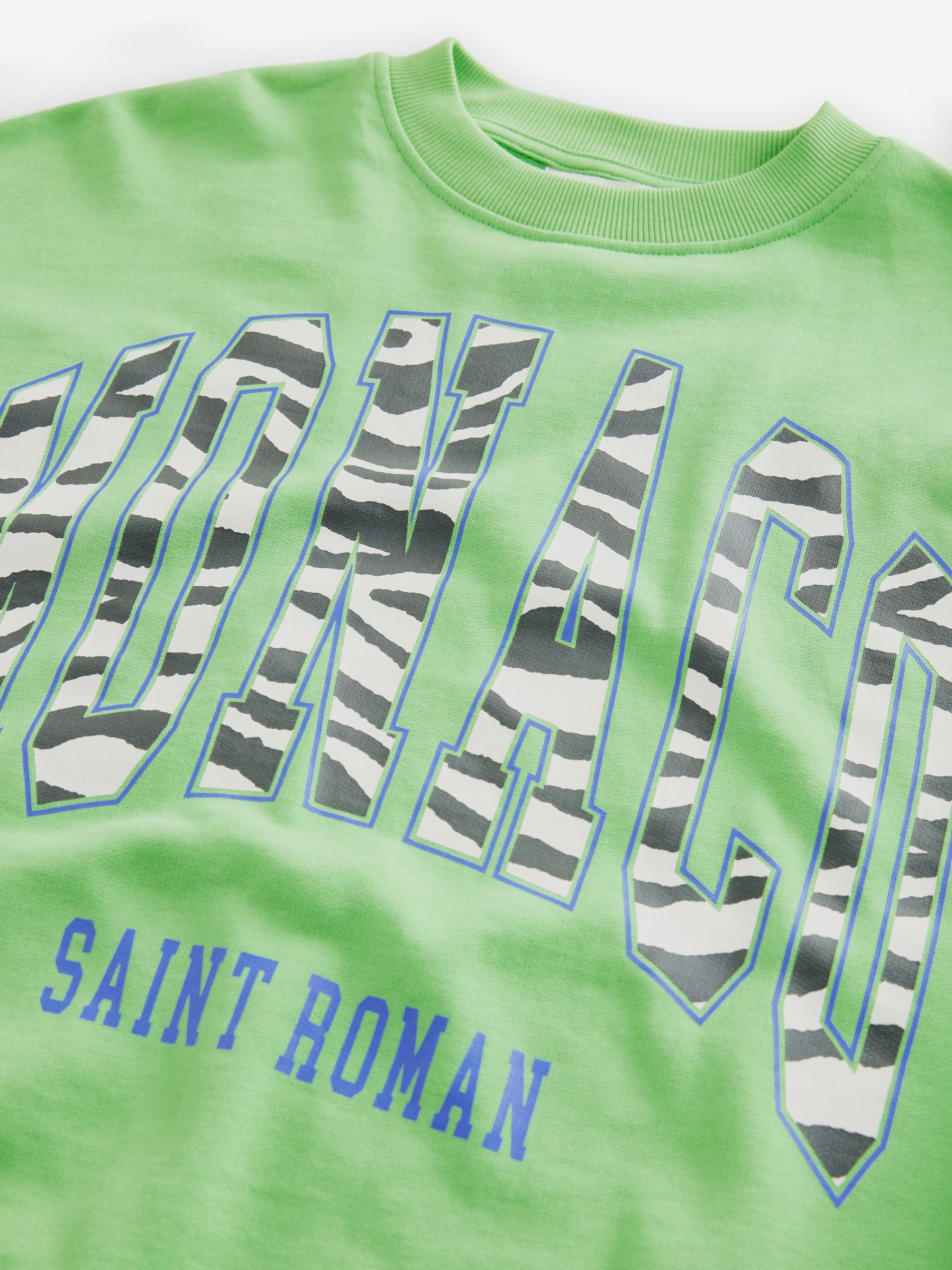 Buy Green Zebra Print Graphic Crewneck 100% Cotton