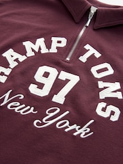 Burgundy Red Hamptons New York Sporty City Graphic Zip Neck Collar 100% Cotton Sweatshirt - Image 12 of 12