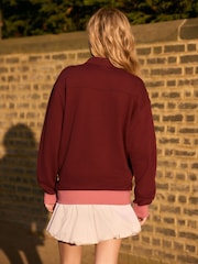 Burgundy Red Hamptons New York Sporty City Graphic Zip Neck Collar 100% Cotton Sweatshirt - Image 2 of 12