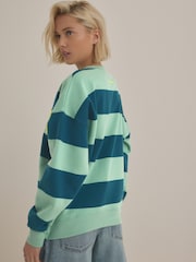 Verde - Relaxed Fit Heavyweight City Graphic Stripe Crew Neck Sweatshirt - Imagen 3 de 8