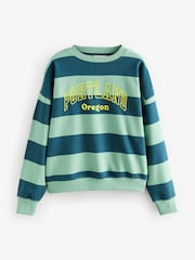 Verde - Relaxed Fit Heavyweight City Graphic Stripe Crew Neck Sweatshirt - Imagen 6 de 8