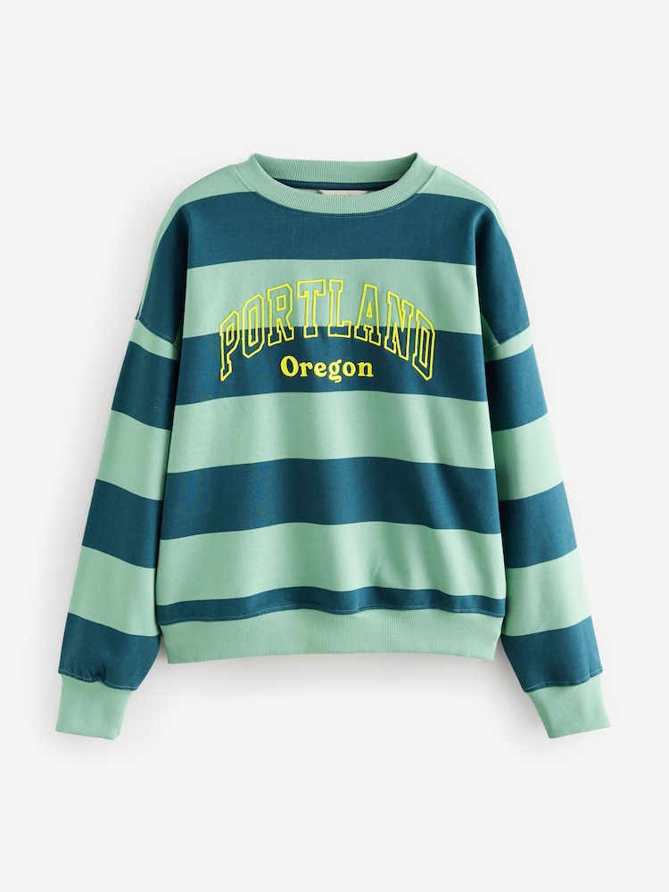 Green Relaxed Fit Heavyweight City Graphic Stripe Crew Neck Sweatshirt - Image 6 of 8