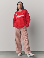 Red/Pink Longline Wide Sleeve Graphic Crew Neck Football Jersey Sweatshirt - Image 3 of 9