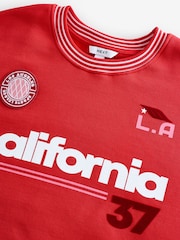 Red/Pink Longline Wide Sleeve Graphic Crew Neck Football Jersey Sweatshirt - Image 8 of 9