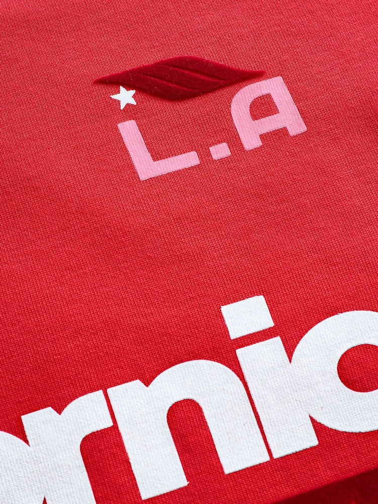 Red/Pink Longline Wide Sleeve Graphic Crew Neck Football Jersey Sweatshirt - Image 9 of 9