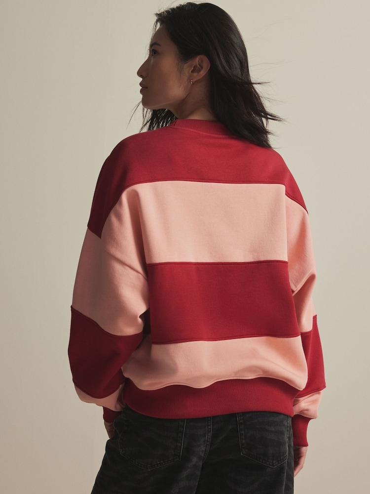 Burgundy Red/Pink Relaxed Fit Heavyweight Graphic Paris Slogan Stripe Sweatshirt - Image 3 of 8