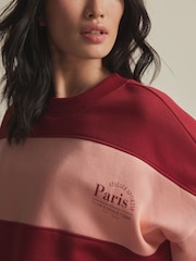 Burgundy Red/Pink - Suéter holgado de tela gruesa con diseño gráfico a rayas y eslogan de París - Imagen 5 de 8