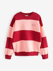 Burgundy Red/Pink - Suéter holgado de tela gruesa con diseño gráfico a rayas y eslogan de París - Imagen 6 de 8