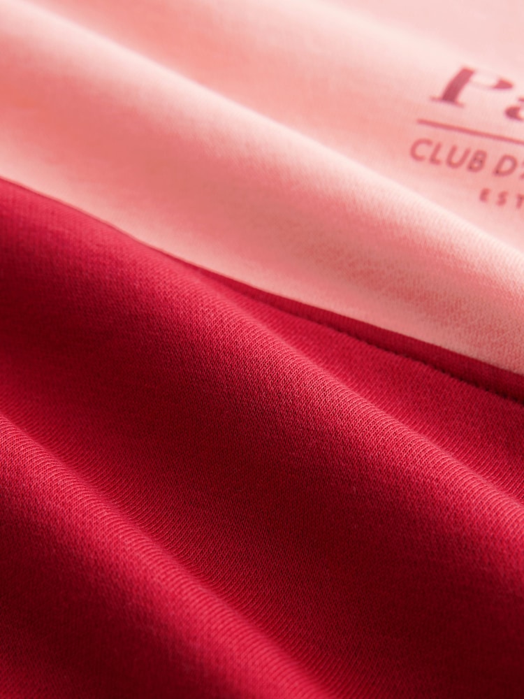 Burgundy Red/Pink - Suéter holgado de tela gruesa con diseño gráfico a rayas y eslogan de París - Imagen 8 de 8