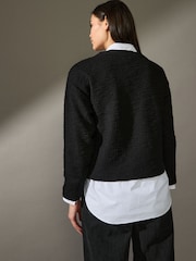 Black Textured Boucle Heavyweight Crew Neck Jumper - Image 2 of 7