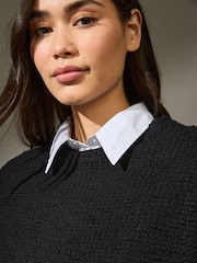 Black Textured Boucle Heavyweight Crew Neck Jumper - Image 3 of 7
