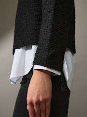 Black Textured Boucle Heavyweight Crew Neck Jumper - Image 4 of 7