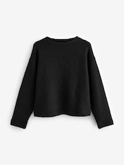 Black Textured Boucle Heavyweight Crew Neck Jumper - Image 5 of 7