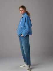 Cornflower Blue Woven Mix Teddy Borg Fleece Popper Front Jacket - Image 2 of 7