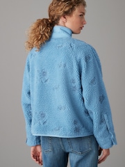 Cornflower Blue Woven Mix Teddy Borg Fleece Popper Front Jacket - Image 5 of 7
