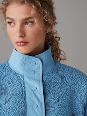 Cornflower Blue Woven Mix Teddy Borg Fleece Popper Front Jacket - Image 6 of 7