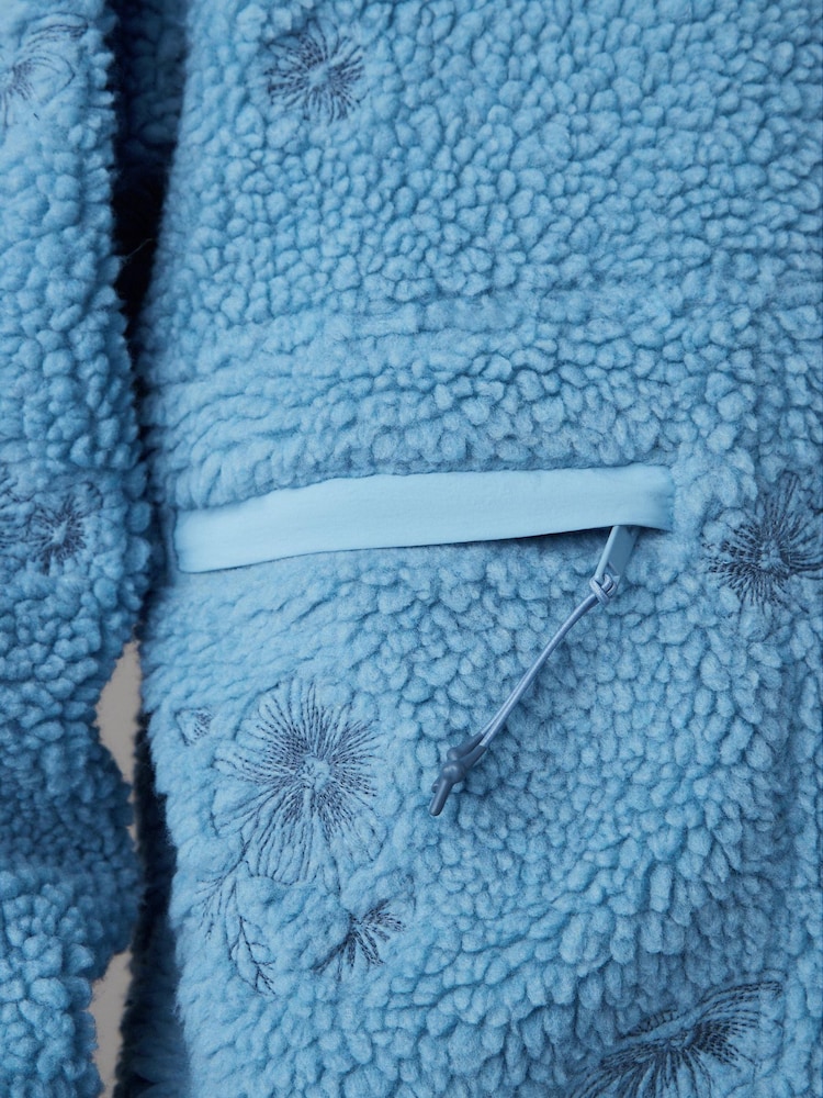 Cornflower Blue Woven Mix Teddy Borg Fleece Popper Front Jacket - Image 7 of 7
