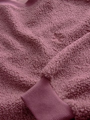 Blush Pink Floral Graphic Print Relaxed Fit Teddy Borg Fleece Cord Back Longline Crew Neck Sweatshirt - Image 7 of 8