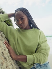 Lime Green Cotton Rich Long Crew Neck Sweatshirt - Image 1 of 6