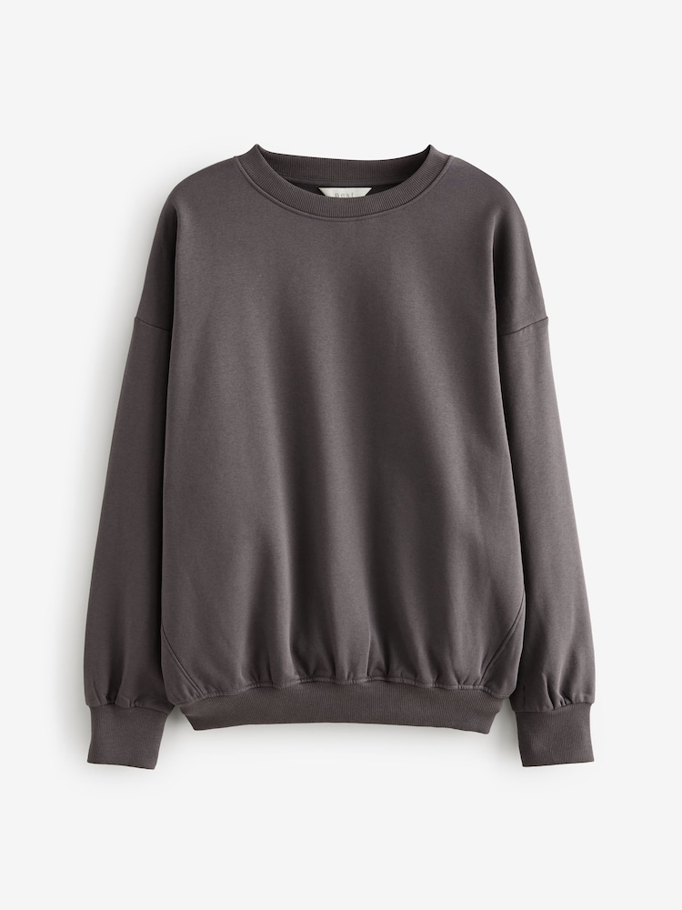 Chocolate Brown Cotton Rich Long Crew Neck Sweatshirt - Image 5 of 7