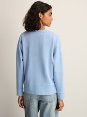 أزرق فاتح - Washed Henley Button Collar Long Sleeve Graphic 100% Cotton Sweatshirt - صورة 3 من 9