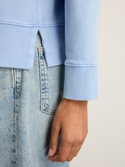 أزرق فاتح - Washed Henley Button Collar Long Sleeve Graphic 100% Cotton Sweatshirt - صورة 6 من 9
