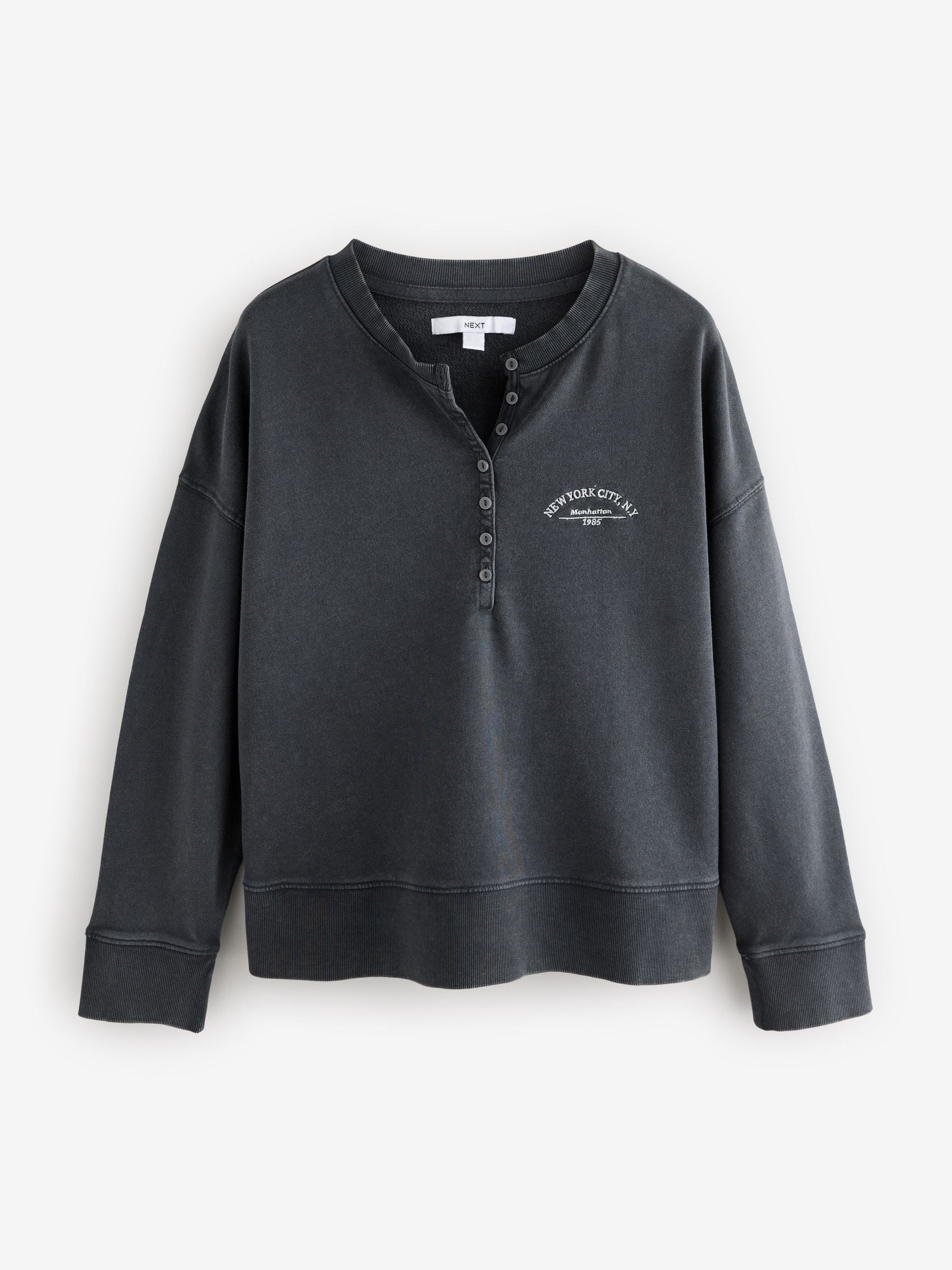 Buy Сірий - Washed Henleys Button комір лонгслів Graphic 100