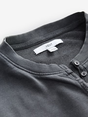 Black Washed Henley Button Neck Long Sleeve 100% Cotton Jersey Dress - Image 6 of 7