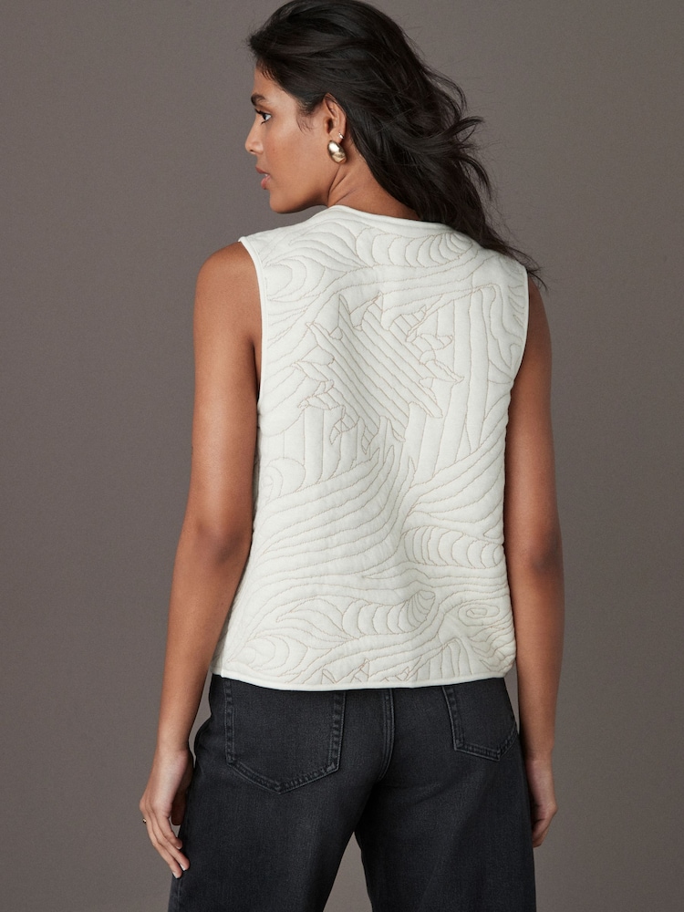 Ecru Quilted Pattern Stitch Jersey Gilet - Image 4 of 8