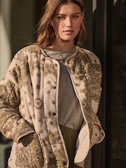 Paisley Ecru/Yellow Print Quilted Popper Front 100% Cotton Jacket - Image 1 of 8