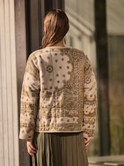 Paisley Ecru/Yellow Print Quilted Popper Front 100% Cotton Jacket - Image 3 of 8