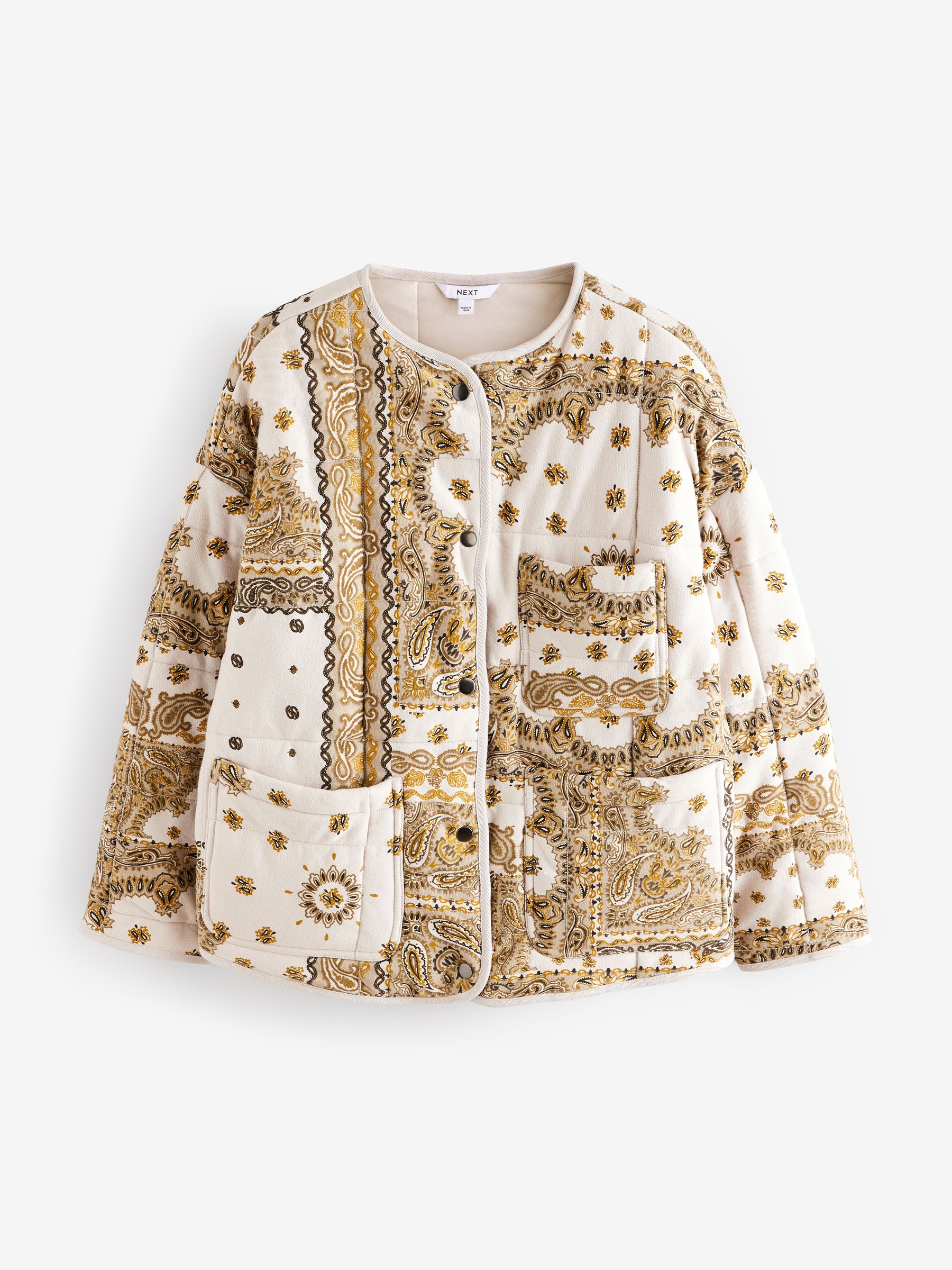 Buy Paisley Ecru/Yellow Print Quilted Popper Front 100