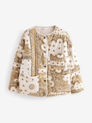 Paisley Ecru/Yellow Print Quilted Popper Front 100% Cotton Jacket - Image 5 of 8