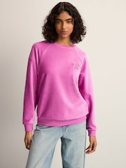 وردي مائل للأرجواني - Micro Corduroy Velvet Soft Touch Relaxed Fit Graphic Crew Neck Sweatshirt - صورة 1 من 7