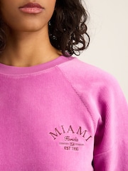 وردي مائل للأرجواني - Micro Corduroy Velvet Soft Touch Relaxed Fit Graphic Crew Neck Sweatshirt - صورة 4 من 7