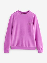وردي مائل للأرجواني - Micro Corduroy Velvet Soft Touch Relaxed Fit Graphic Crew Neck Sweatshirt - صورة 5 من 7