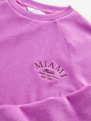 وردي مائل للأرجواني - Micro Corduroy Velvet Soft Touch Relaxed Fit Graphic Crew Neck Sweatshirt - صورة 6 من 7